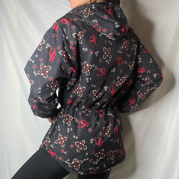 LL Bean Ski pullover anorak jacket shell coat snowflake‎ skiier boho black red S - Picture 14 of 17